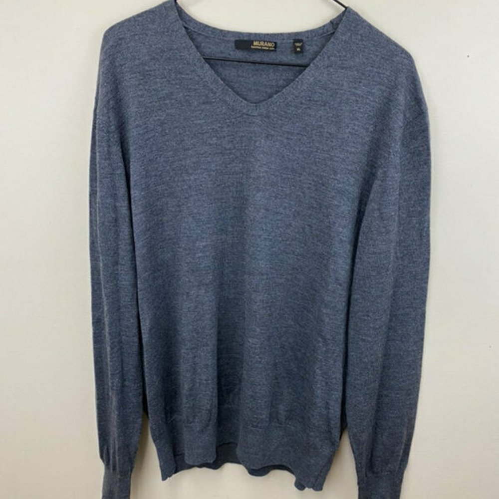 Murano Gray V Neck Merino Wool Pullover Sweater